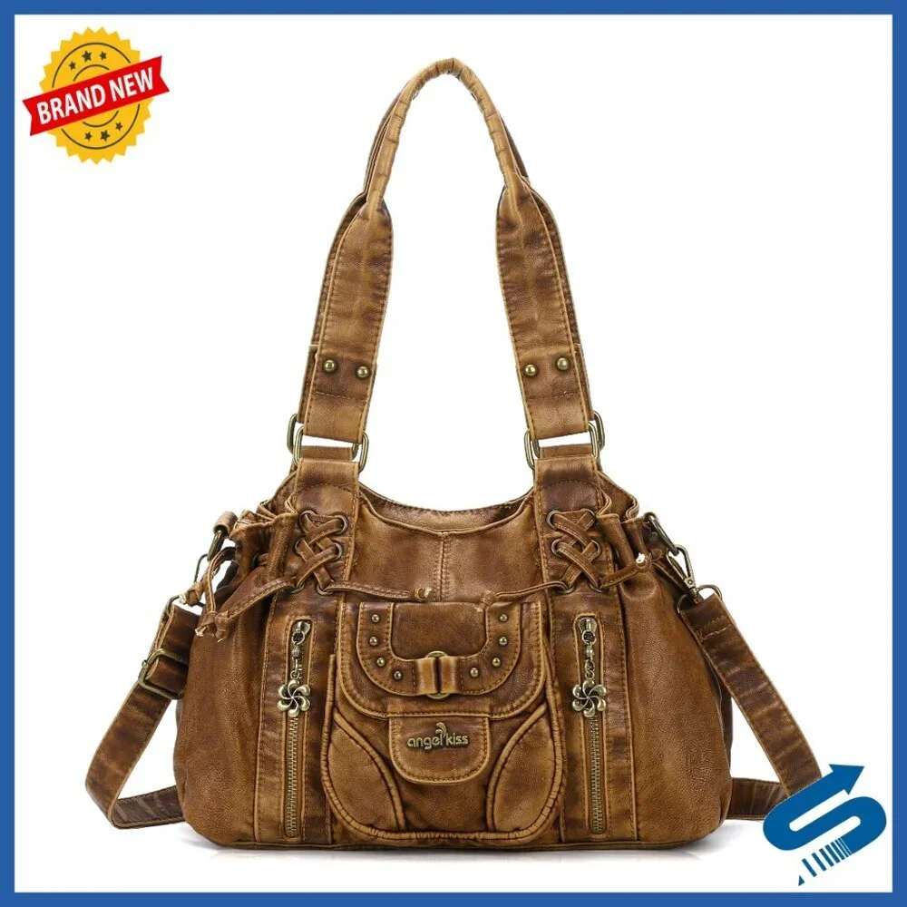 Small Hobo Bag Retro Washed Leather Shoulder Handbag Removable Strap